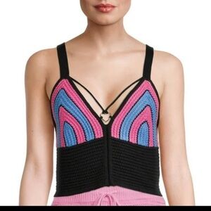 Madden NYC Heart O Ring Crochet Tank Top Crop Top Summer Spring Cover Up